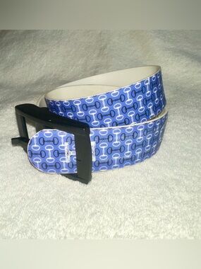 C4 Belts Equestrian Snaffle Bit Print Belt Blue White Cut To Fit 30” Length
